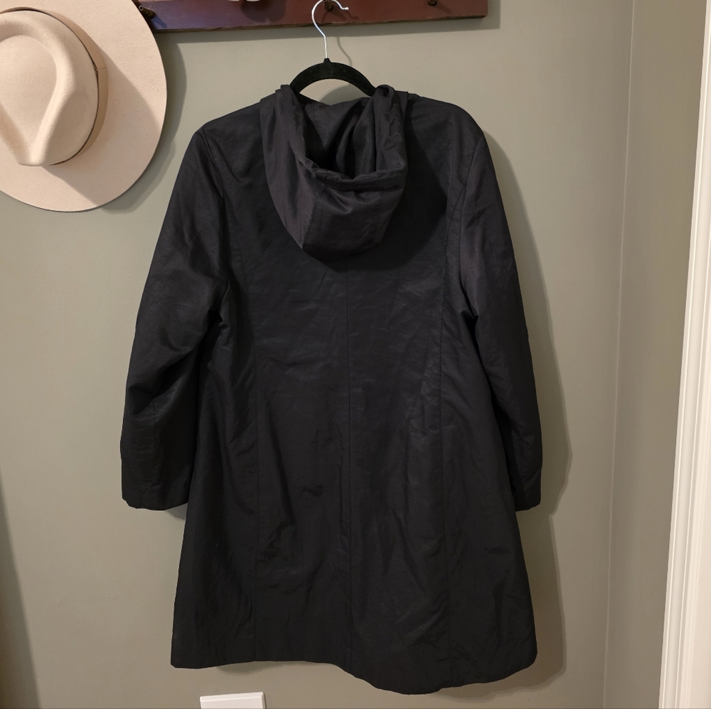 Eileen Fisher Black Hooded Trench Coat Size M - Picture 5 of 11